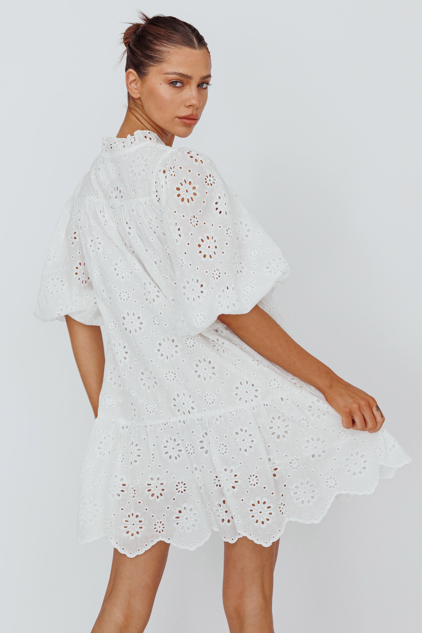 She's A Gem Eyelet Shift Dress White by Selfie Leslie