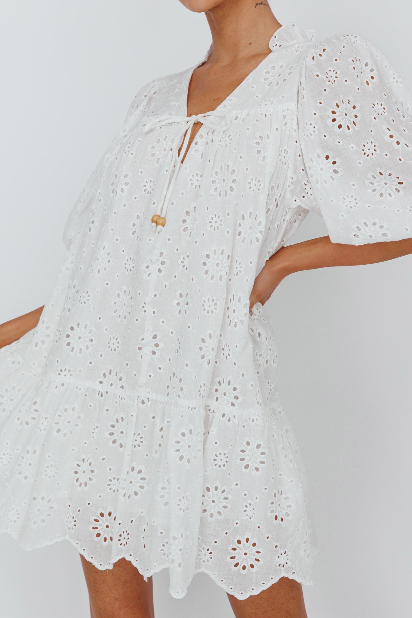 She's A Gem Eyelet Shift Dress White by Selfie Leslie