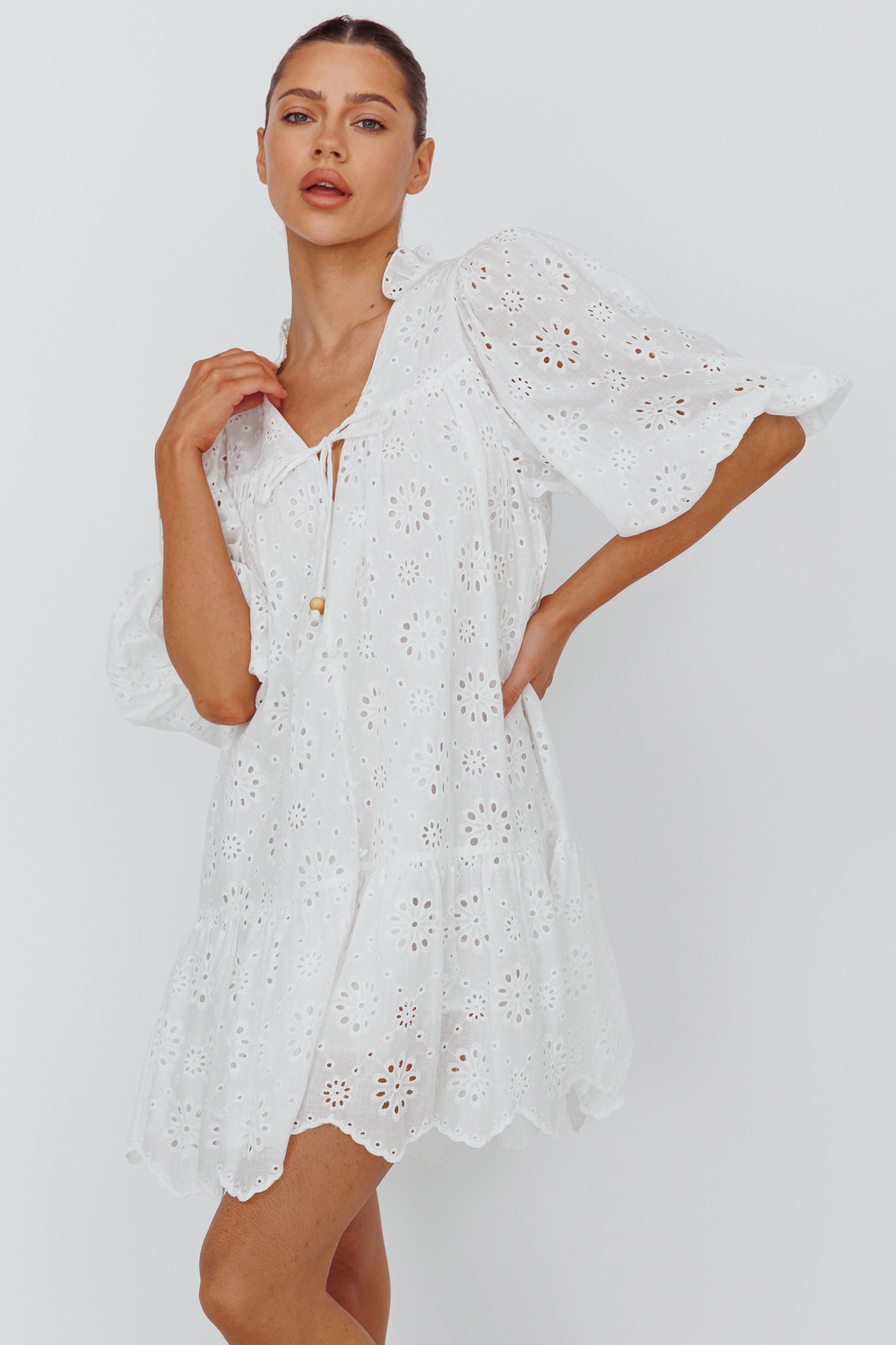 She's A Gem Eyelet Shift Dress White by Selfie Leslie