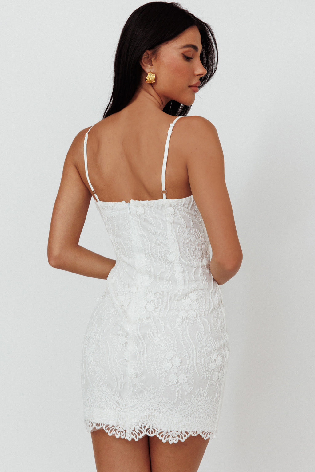 Denise Lace & Sequin Mini Dress White by Selfie Leslie