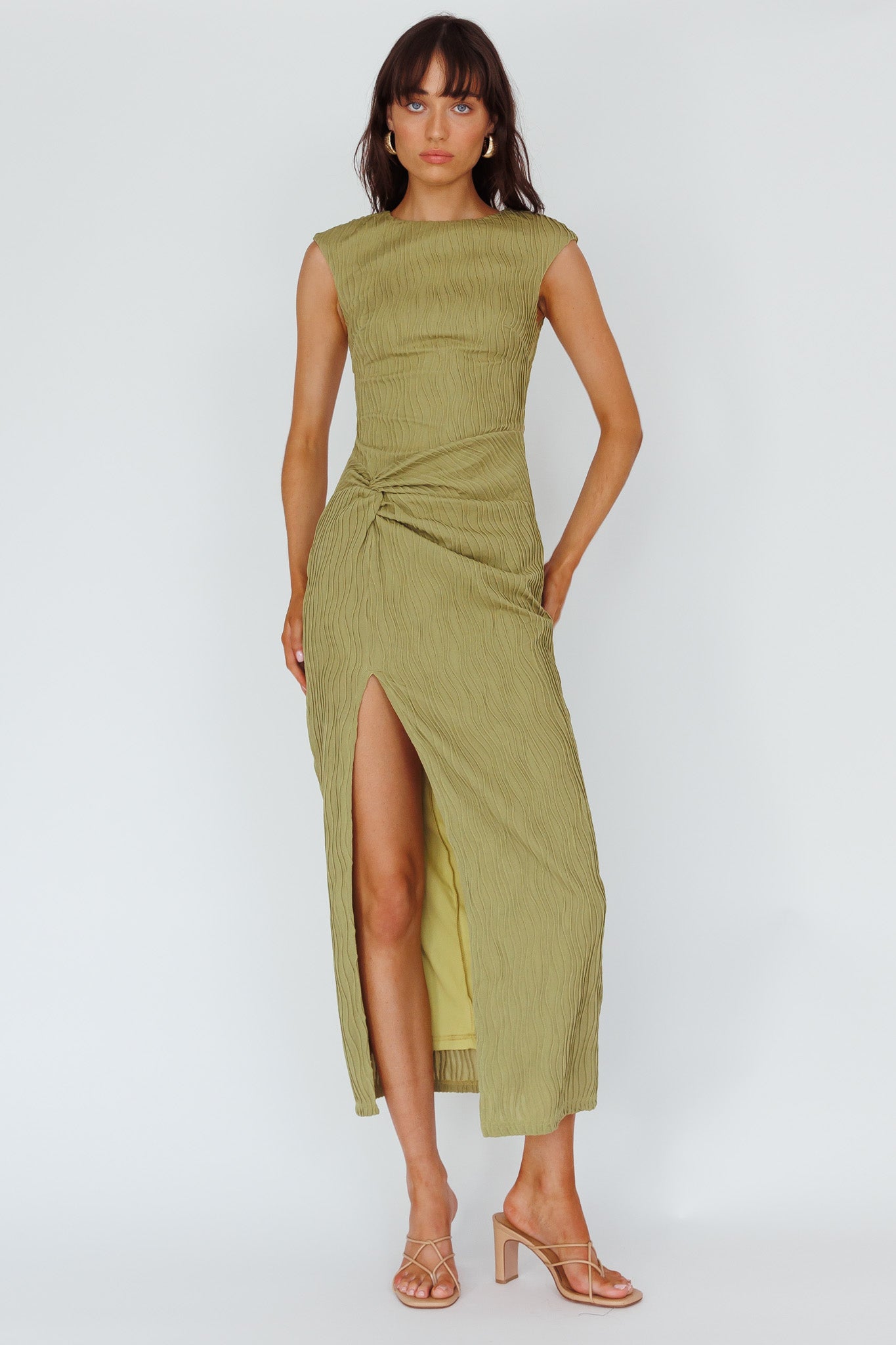 Like A Movie Cap Sleeve Midi Dress Olive by Selfie Leslie