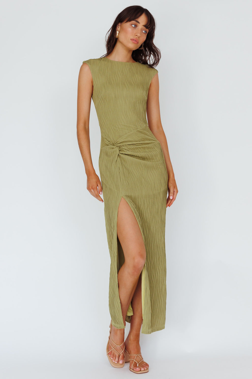 Like A Movie Cap Sleeve Midi Dress Olive by Selfie Leslie