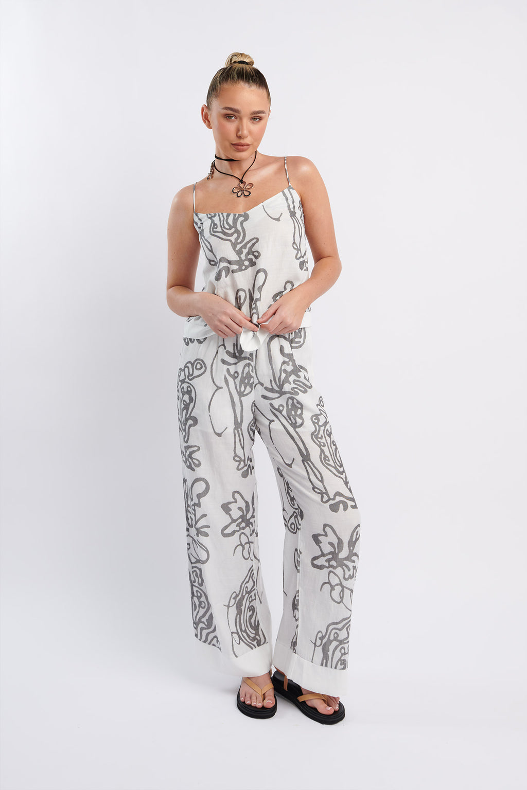 Oceania Long Pants Print White by Selfie Leslie