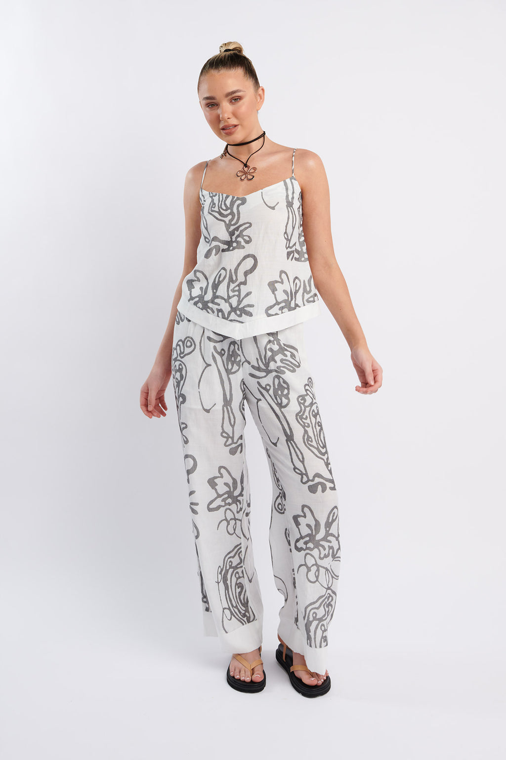 Oceania Long Pants Print White by Selfie Leslie