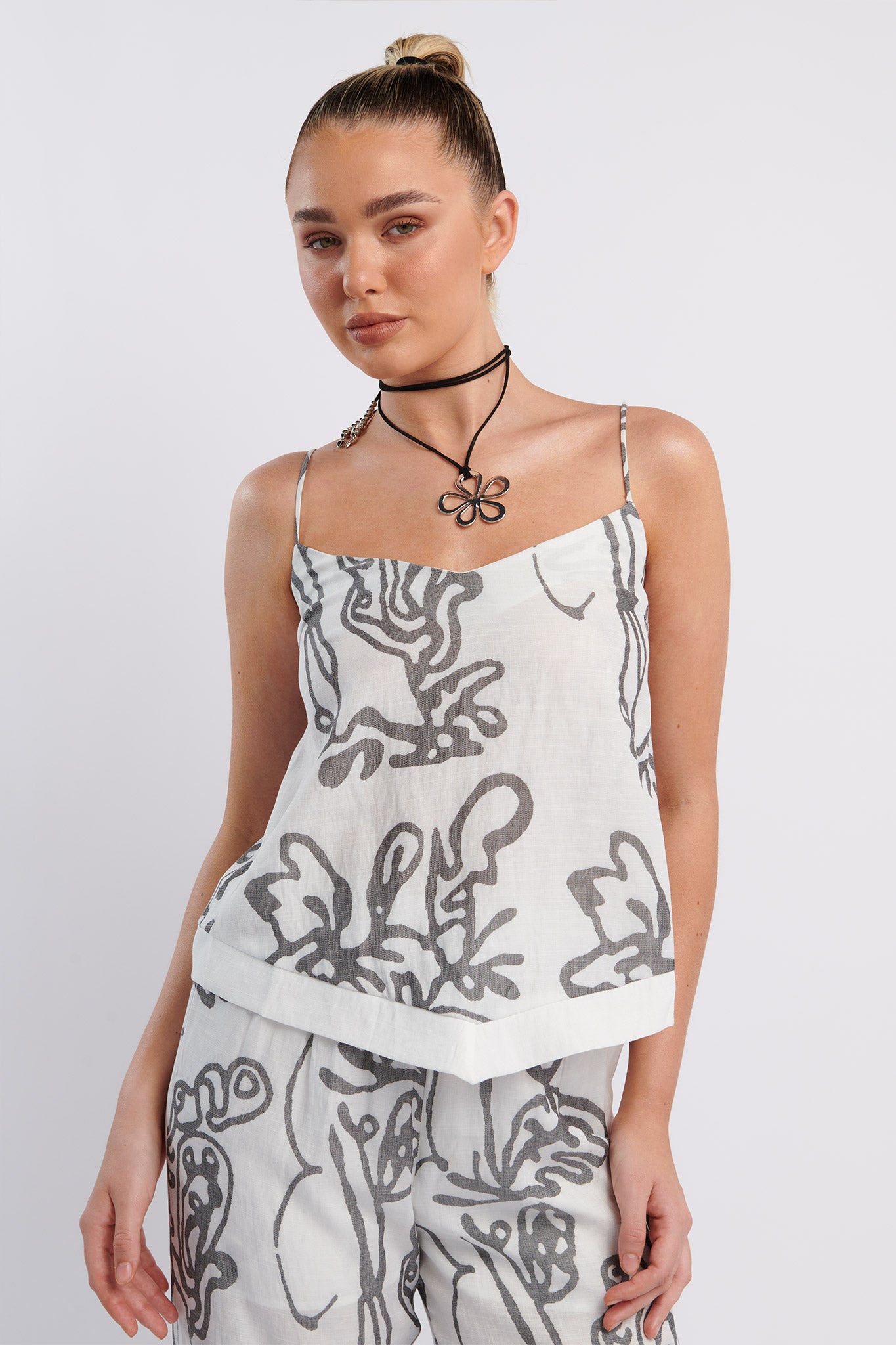 Oceania Cami Strap Top Print White by Selfie Leslie