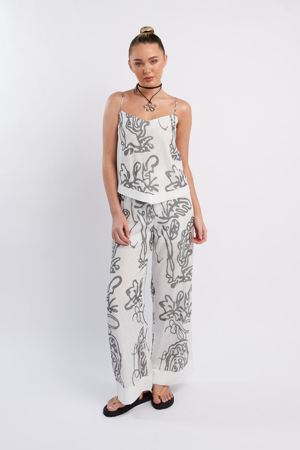 Oceania Cami Strap Top Print White by Selfie Leslie