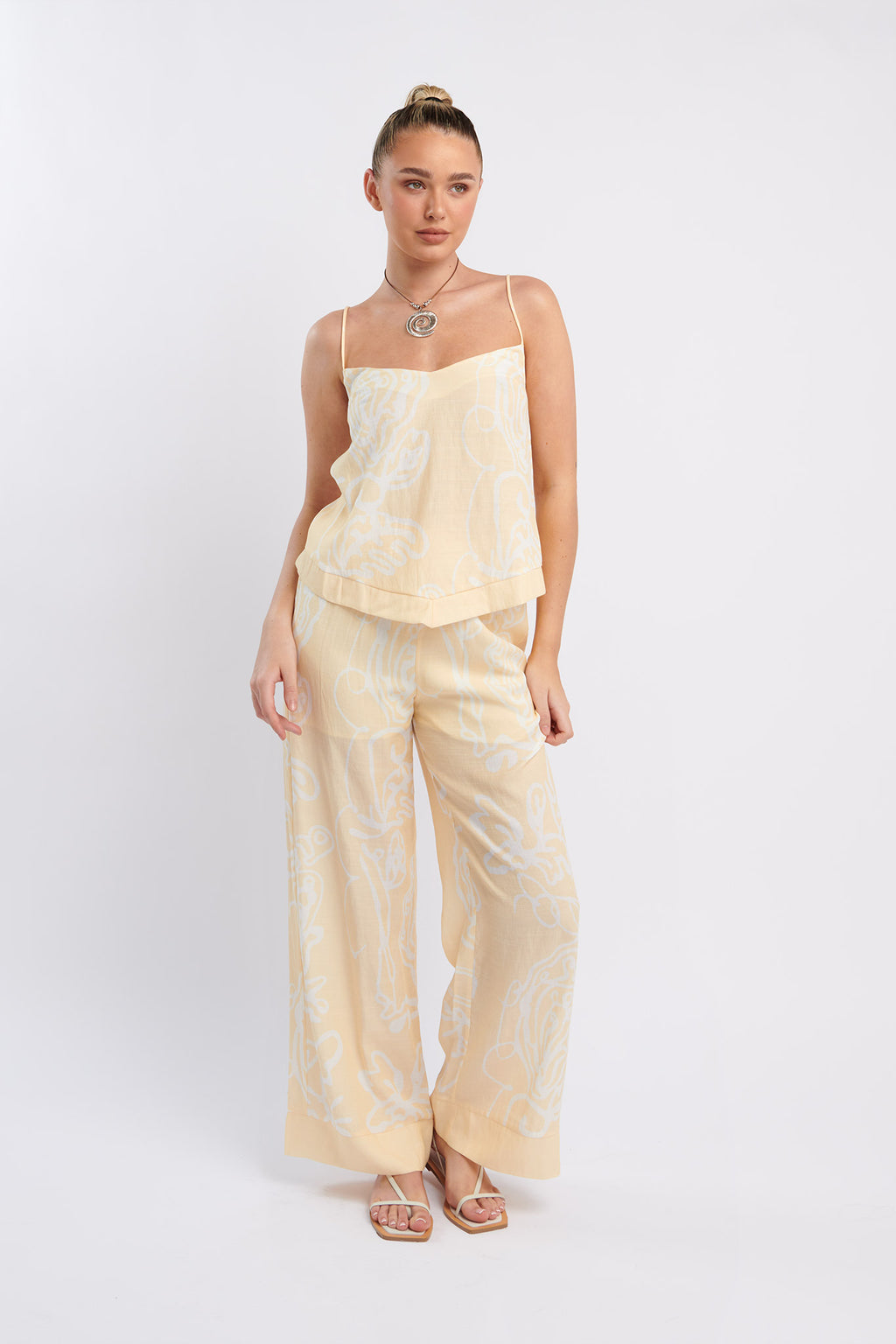 Oceania Cami Strap Top Print Yellow by Selfie Leslie