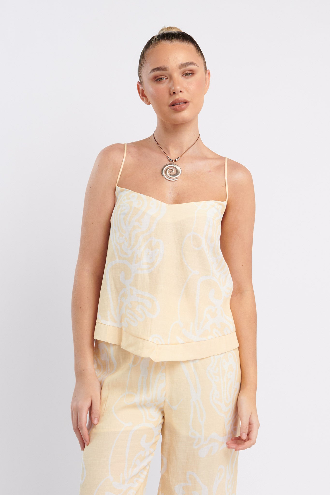 Oceania Cami Strap Top Print Yellow by Selfie Leslie