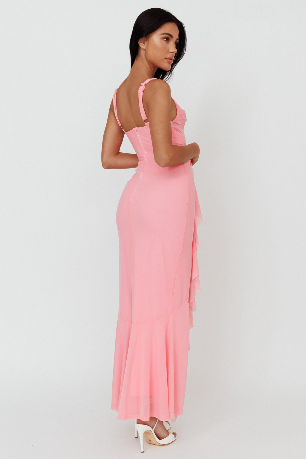 Hollianna Ruffle Trim Split Maxi Dress Blush by Selfie Leslie