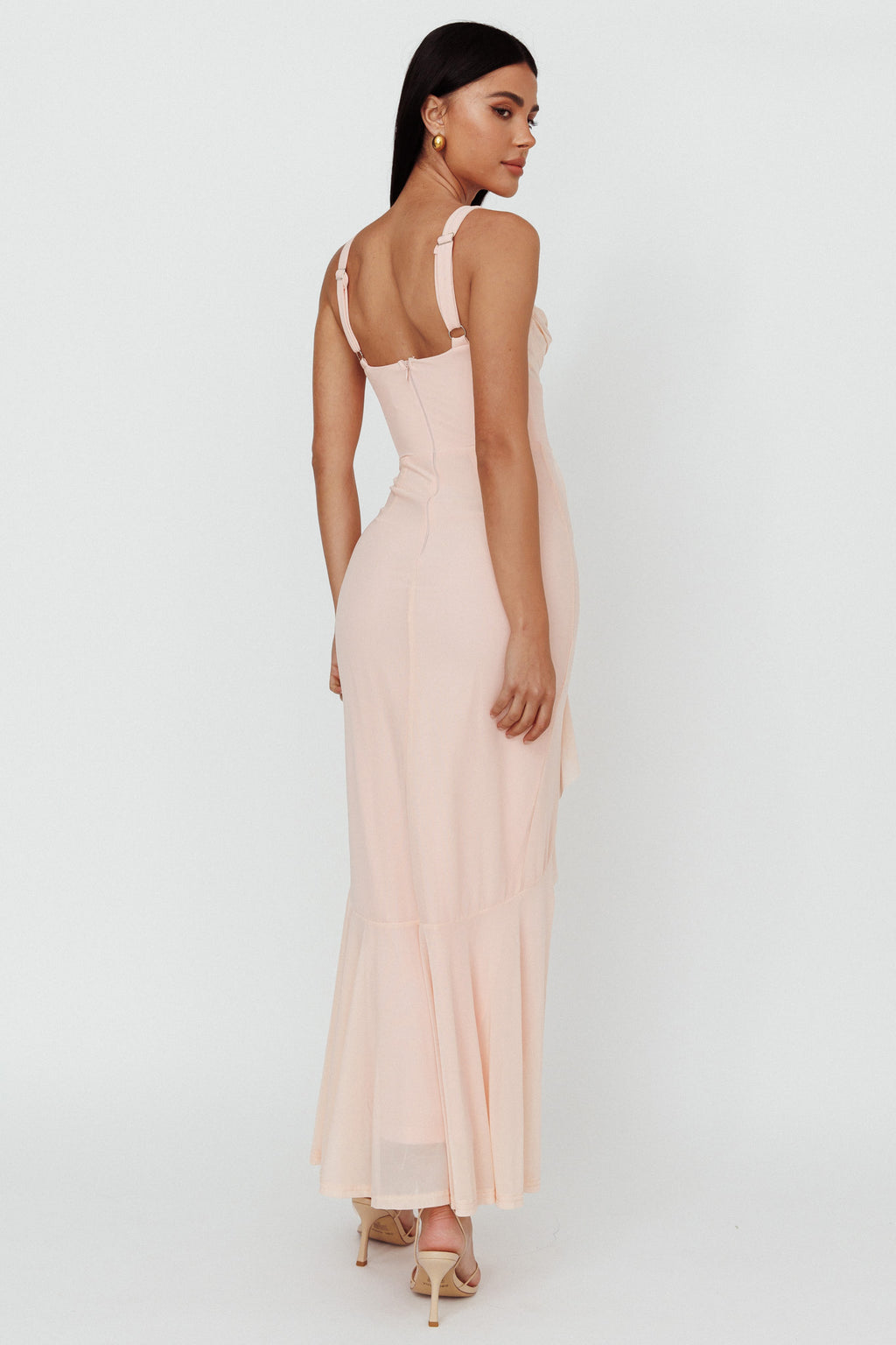 Hollianna Ruffle Trim Split Maxi Dress Champagne by Selfie Leslie