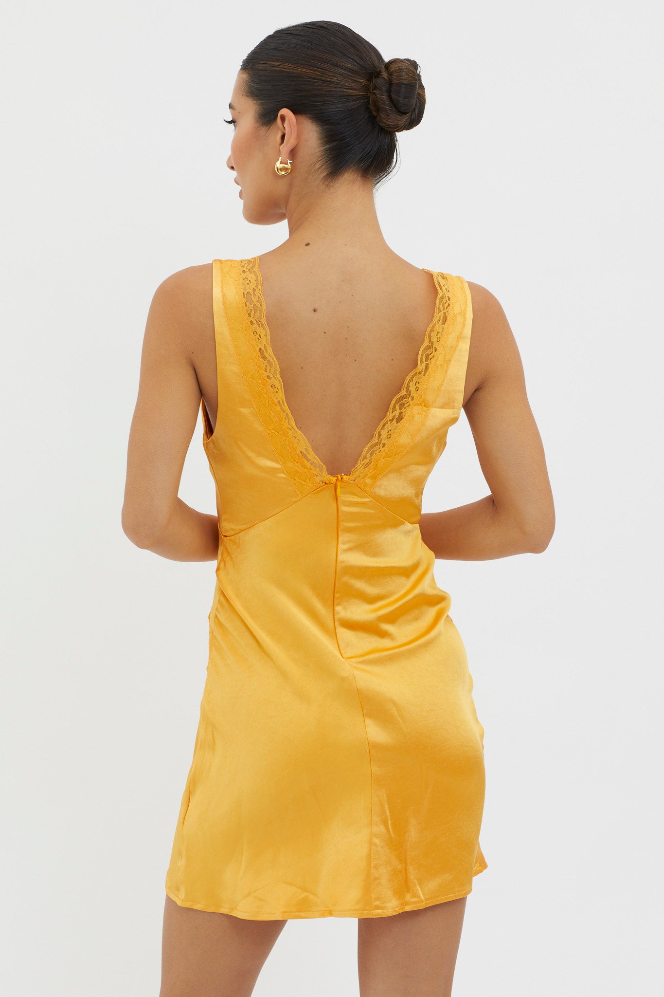Ivonne Lace Trim V-Neck Mini Dress Tangerine by Selfie Leslie