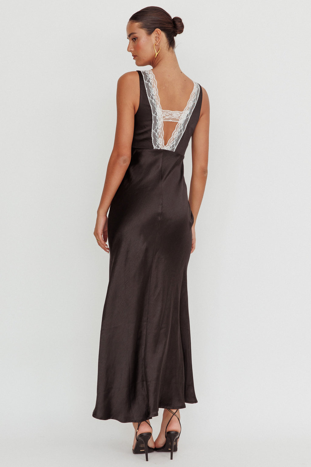 Ivonne Contrast Lace V-Neck Maxi Dress Black by Selfie Leslie