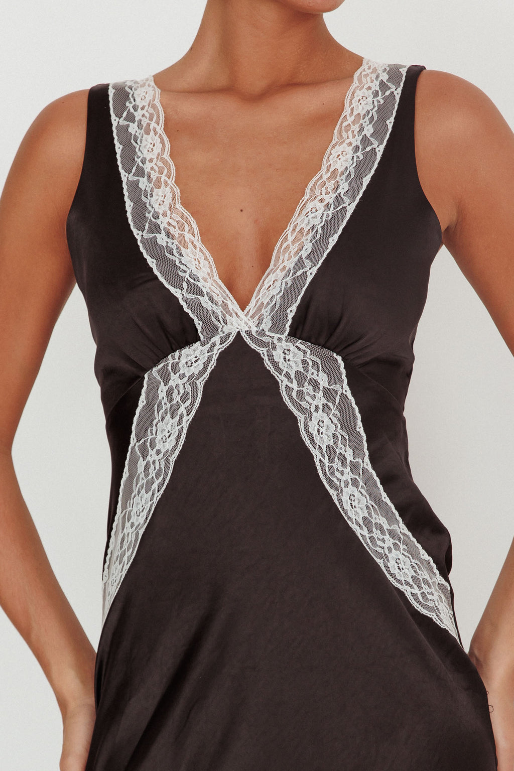 Ivonne Contrast Lace V-Neck Maxi Dress Black by Selfie Leslie