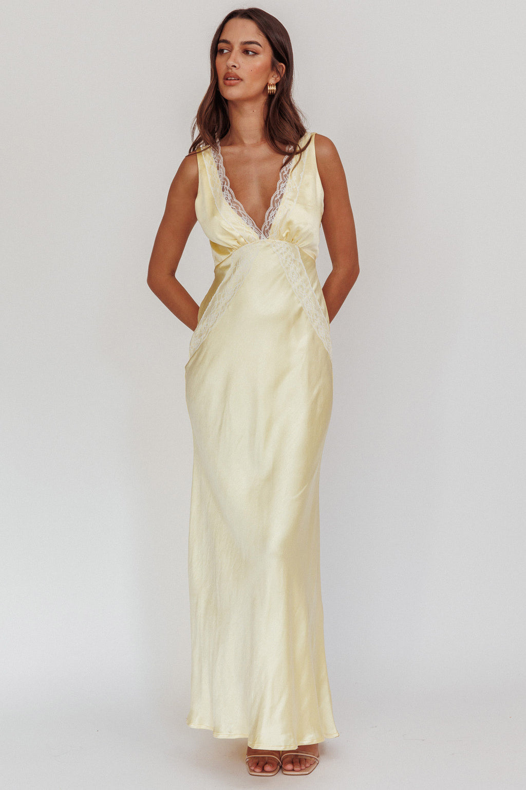 Ivonne Lace Trim V-Neck Maxi Dress Butter by Selfie Leslie