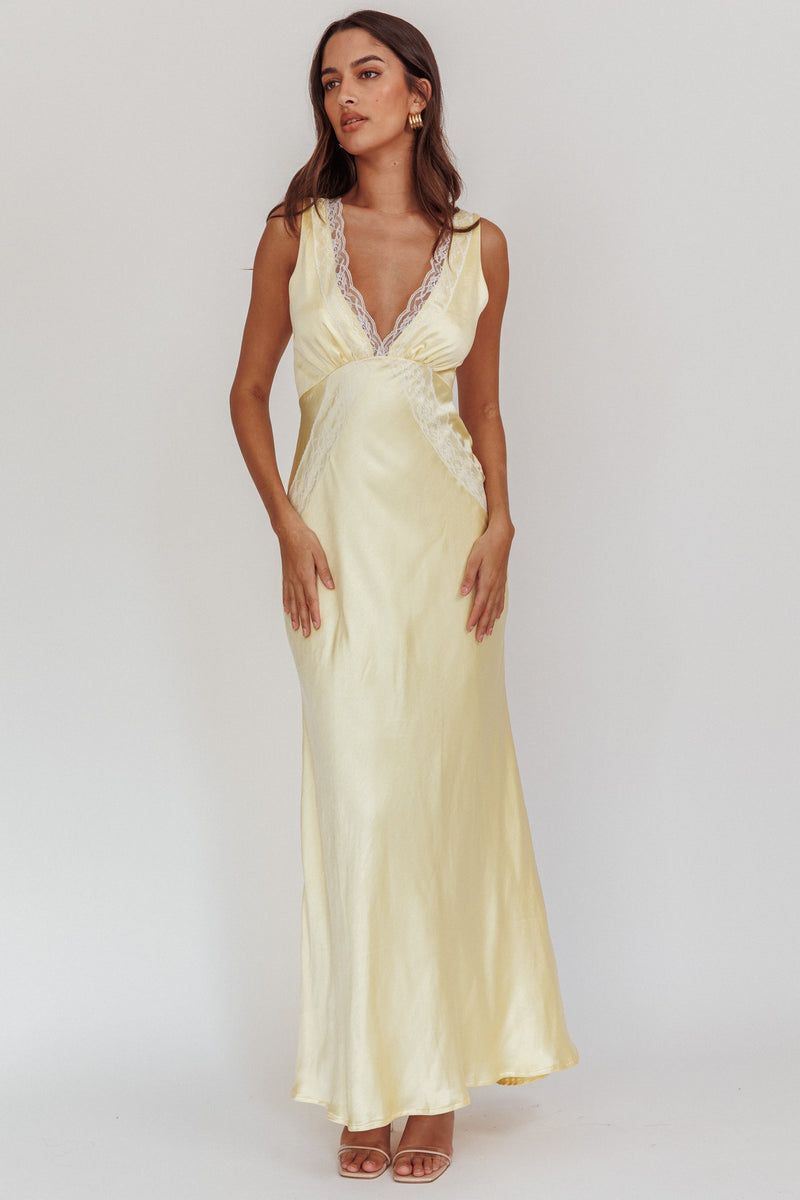 Ivonne Lace Trim V-Neck Maxi Dress Oyster
