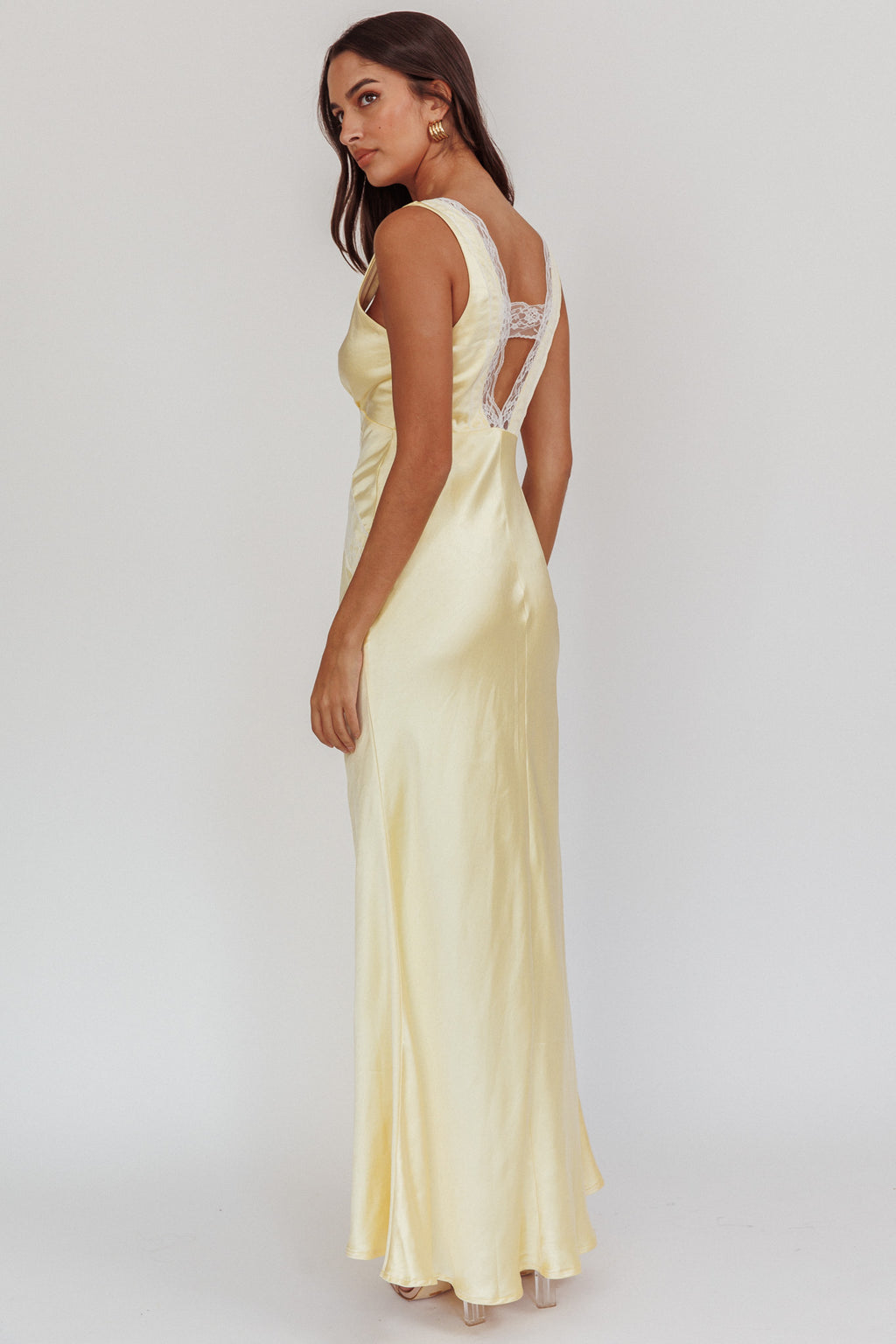 Ivonne Lace Trim V-Neck Maxi Dress Butter by Selfie Leslie