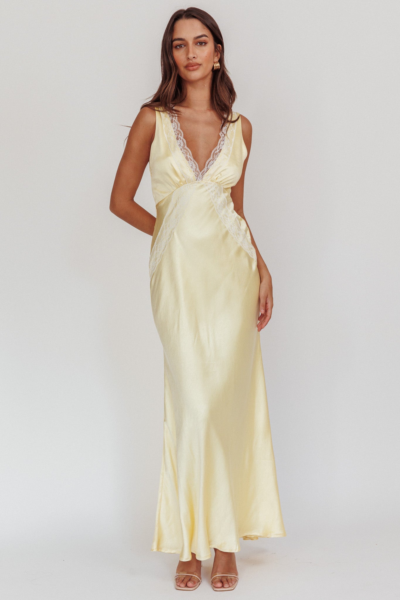 Ivonne Lace Trim V-Neck Maxi Dress Butter by Selfie Leslie