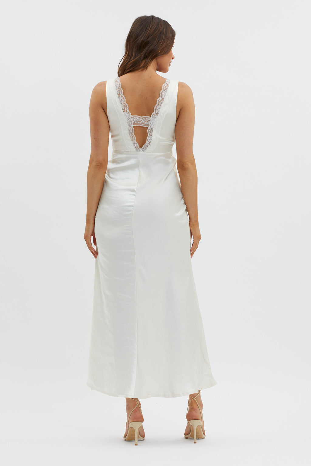 Ivonne Lace Trim V-Neck Maxi Dress Oyster by Selfie Leslie