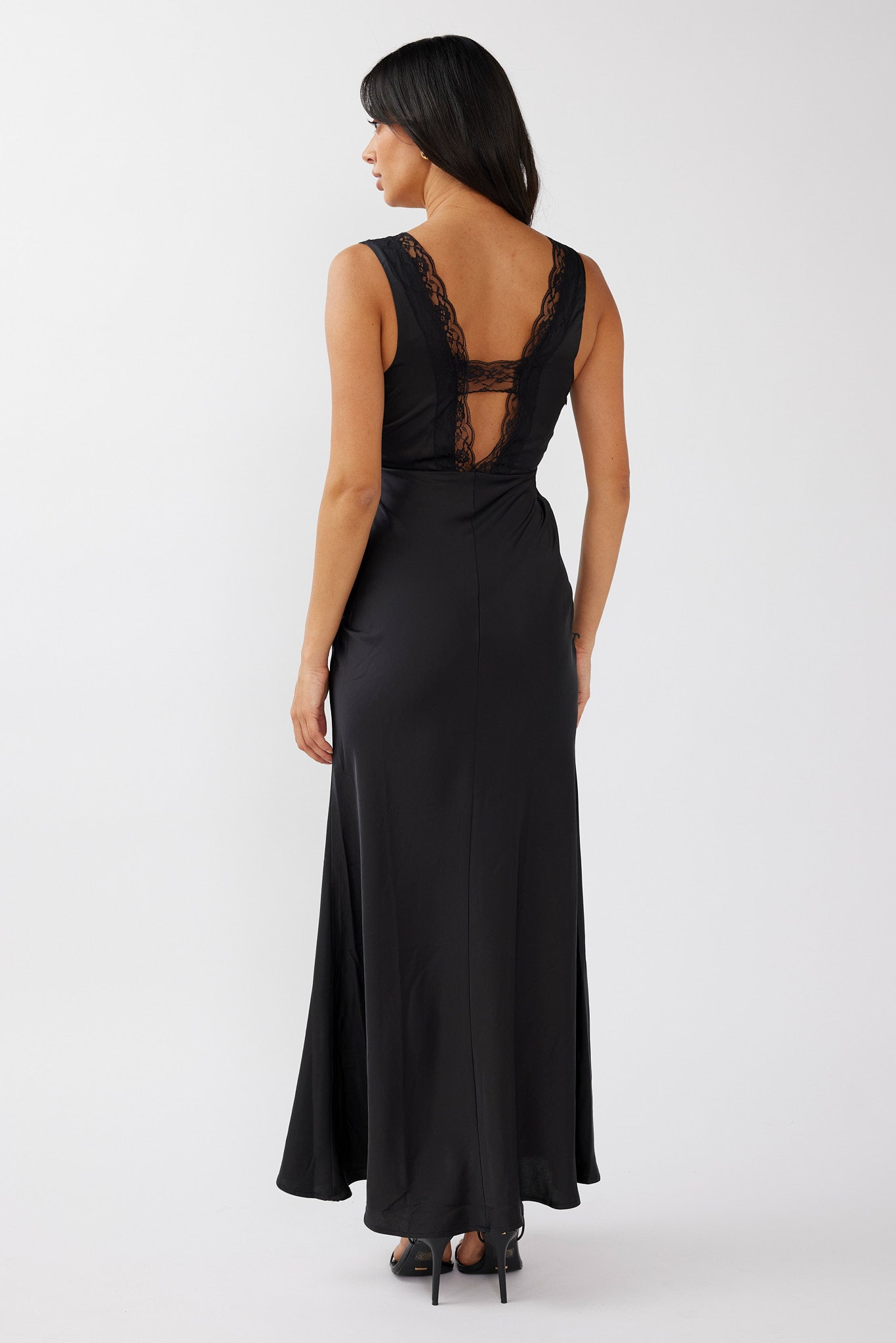 Ivonne Lace Trim V-Neck Maxi Dress Black by Selfie Leslie