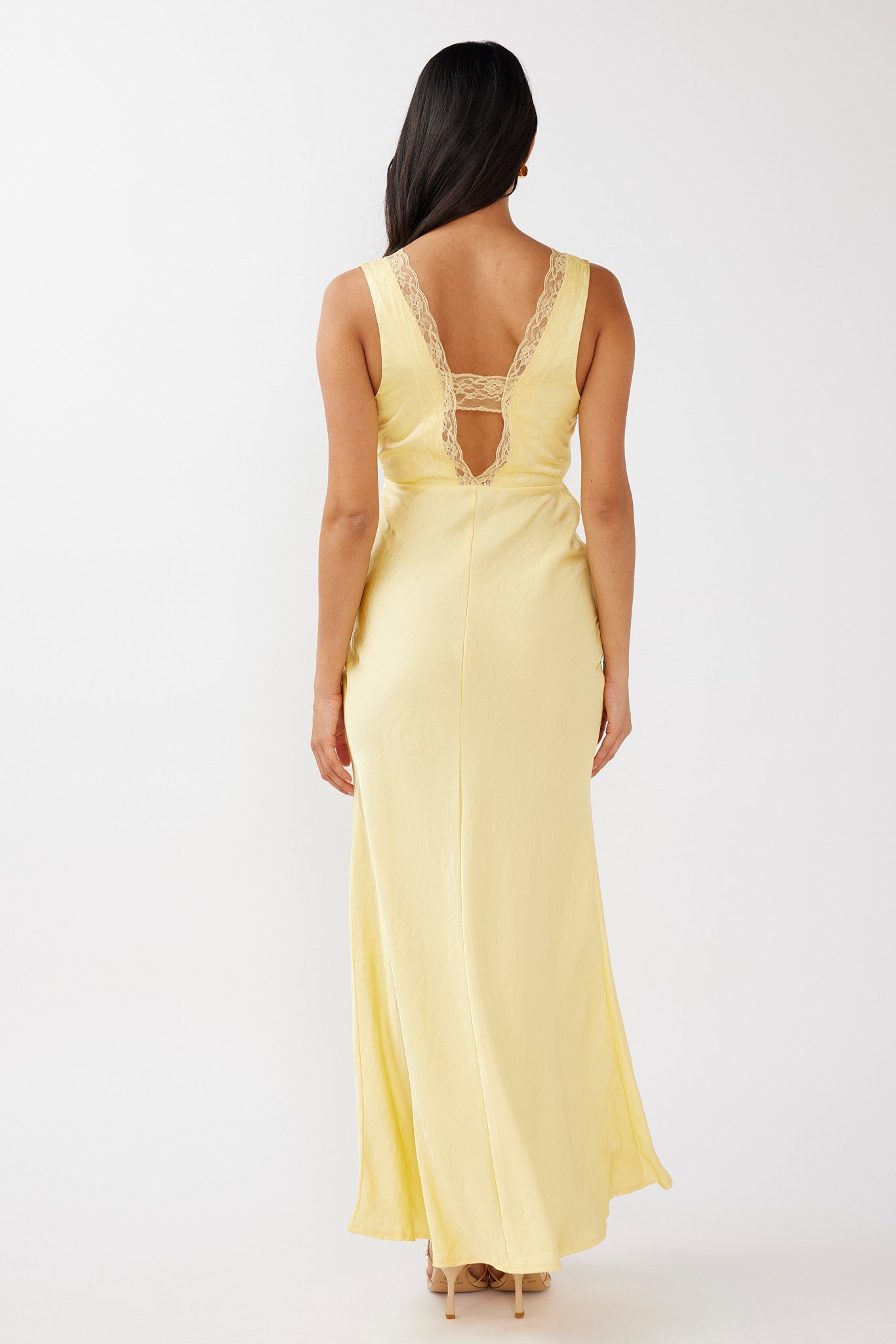 Ivonne Lace Trim V-Neck Maxi Dress Yellow by Selfie Leslie