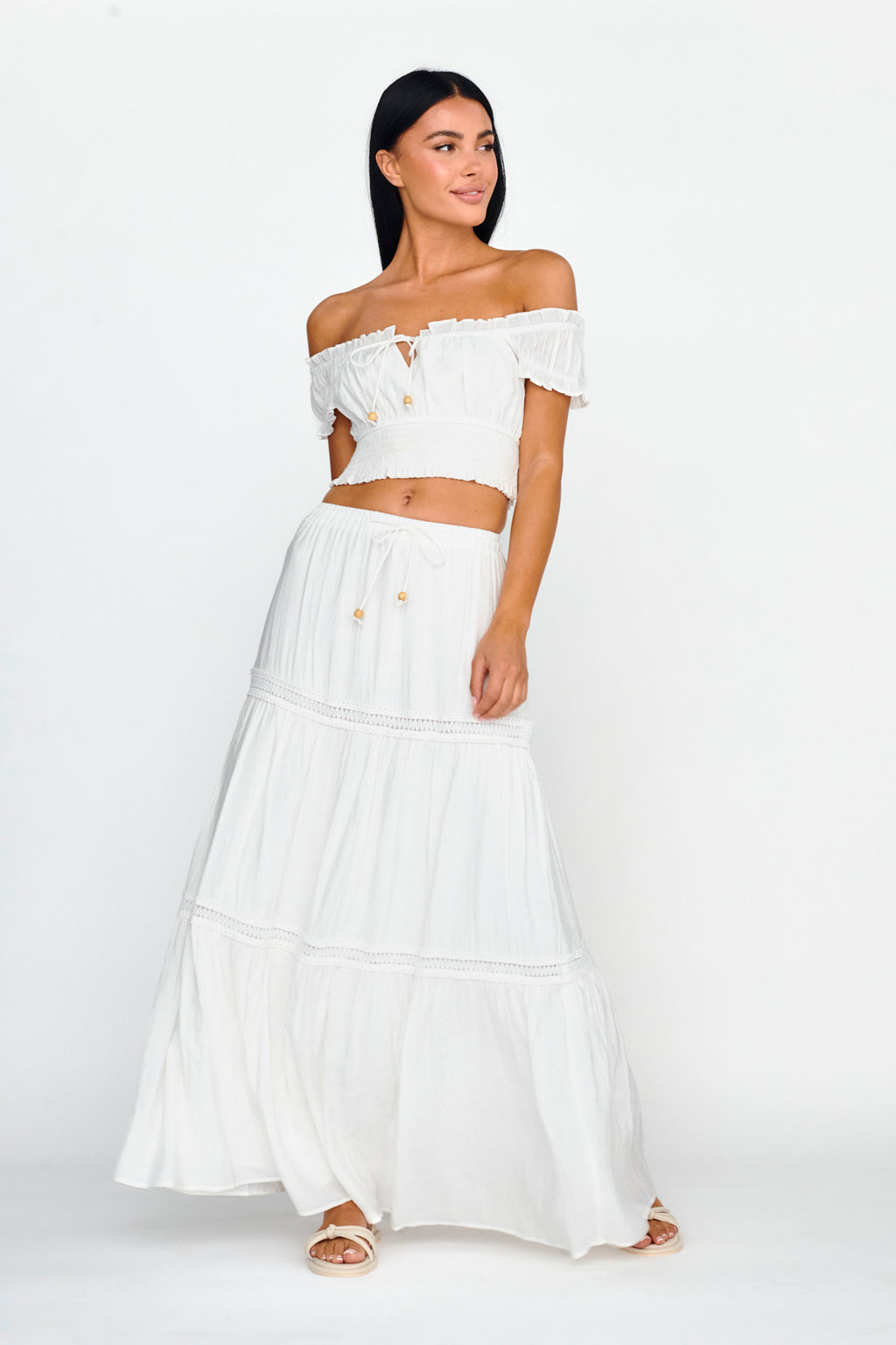 Canyon Cove Crochet Trim Maxi Skirt White by Selfie Leslie