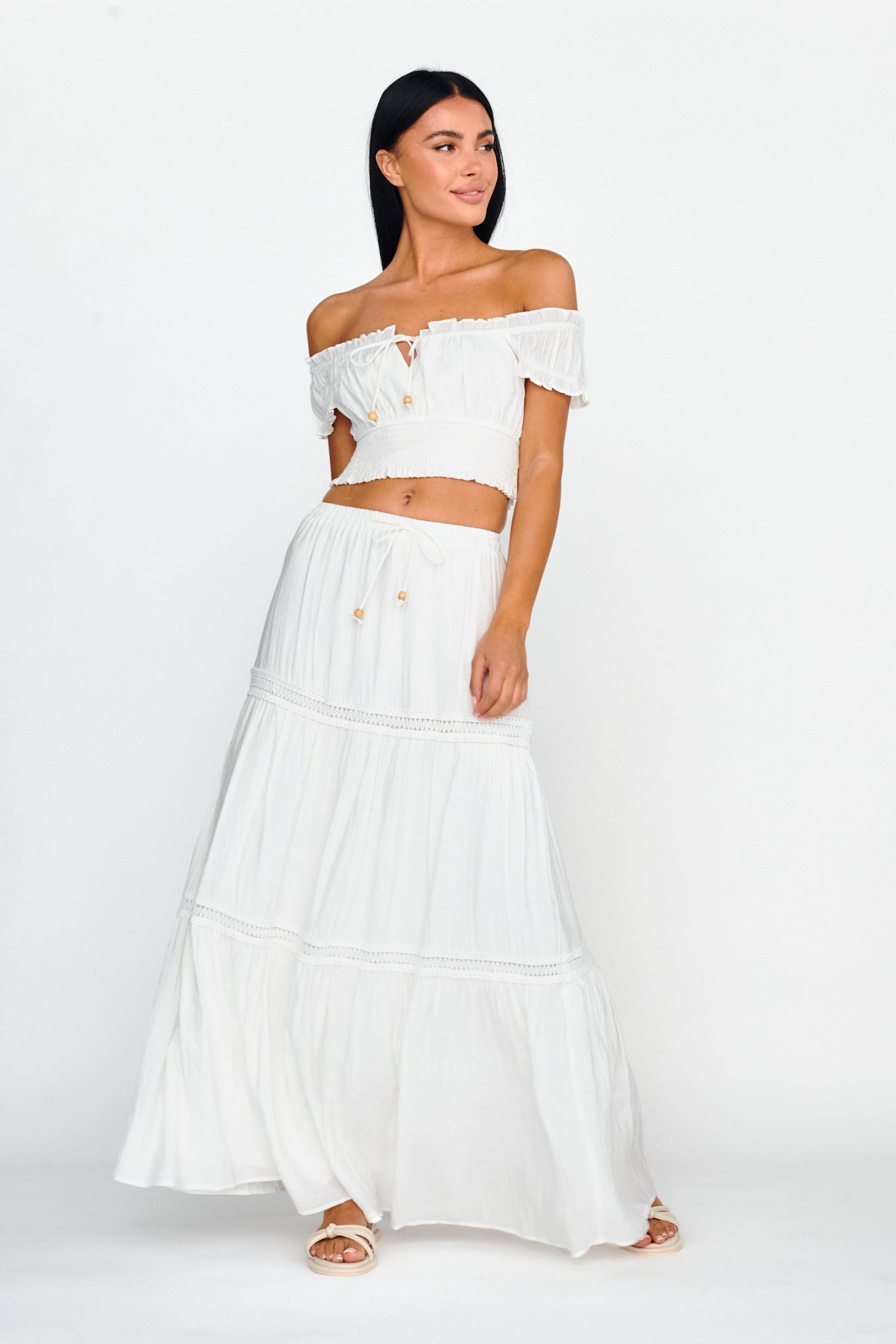 Canyon Cove Crochet Trim Maxi Skirt White by Selfie Leslie