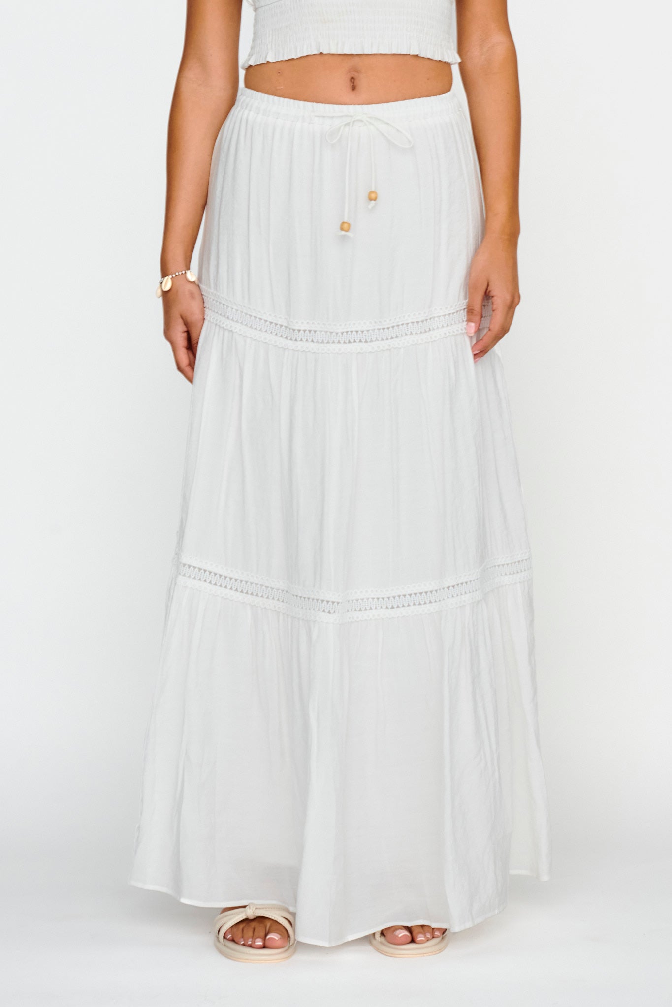 Canyon Cove Crochet Trim Maxi Skirt White by Selfie Leslie