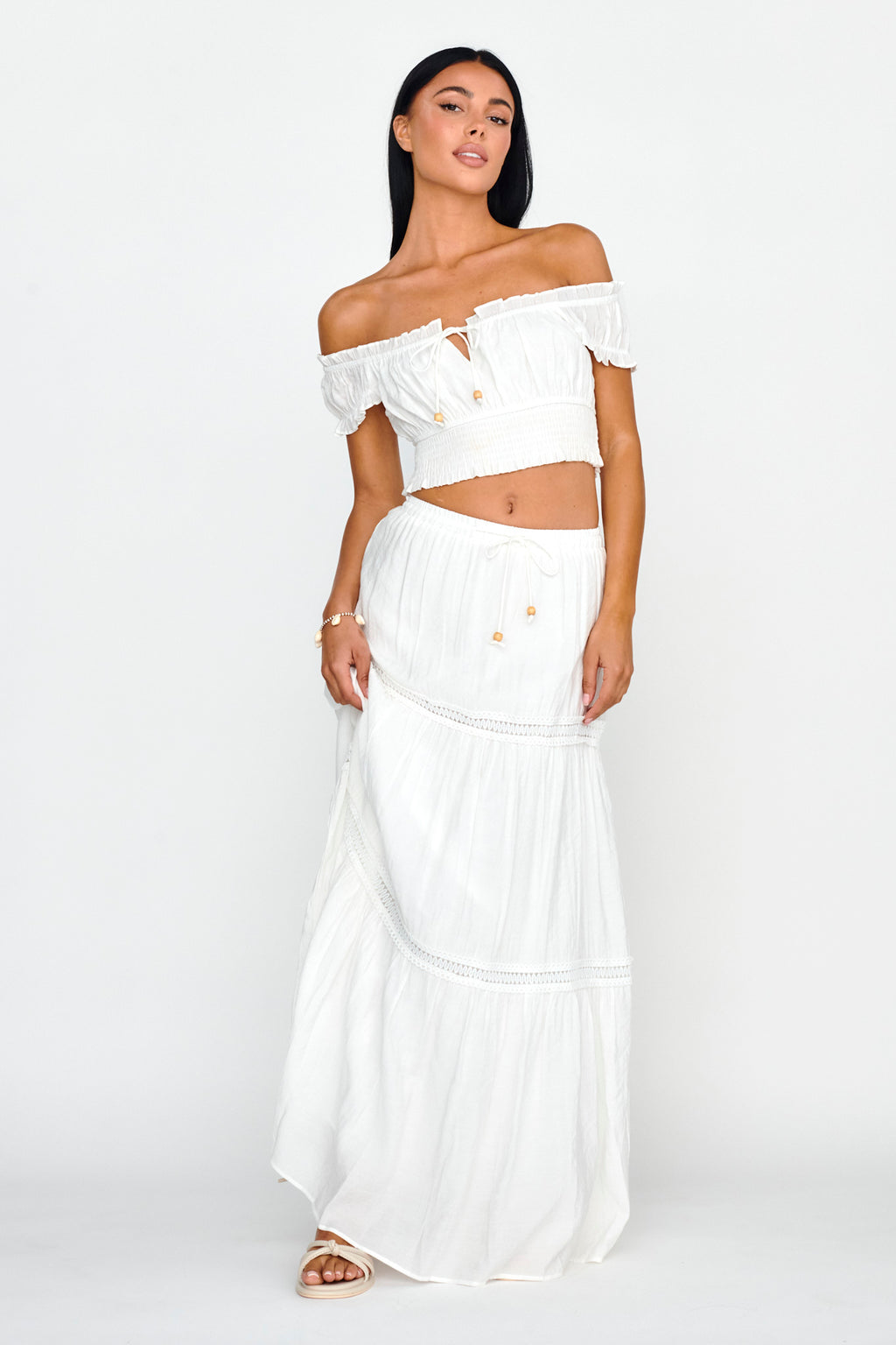Canyon Cove Crochet Trim Maxi Skirt White by Selfie Leslie