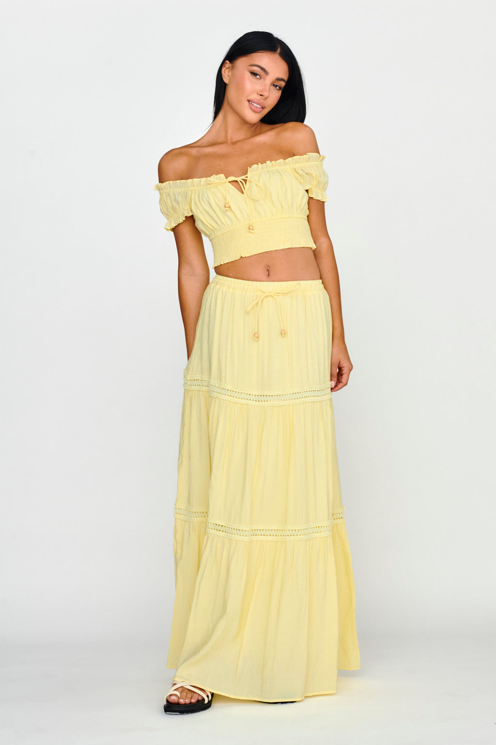 Canyon Cove Crochet Trim Maxi Skirt Yellow by Selfie Leslie