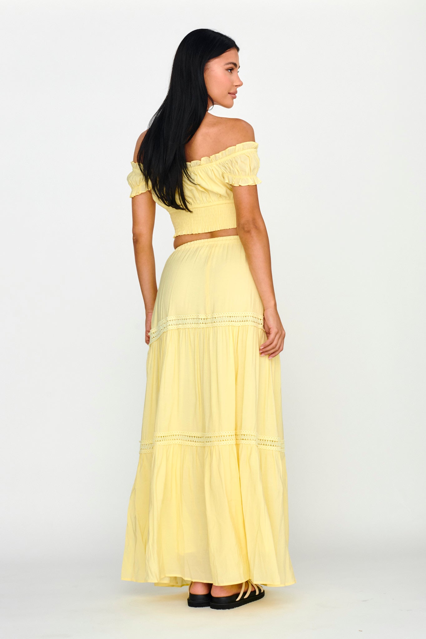 Canyon Cove Crochet Trim Maxi Skirt Yellow by Selfie Leslie