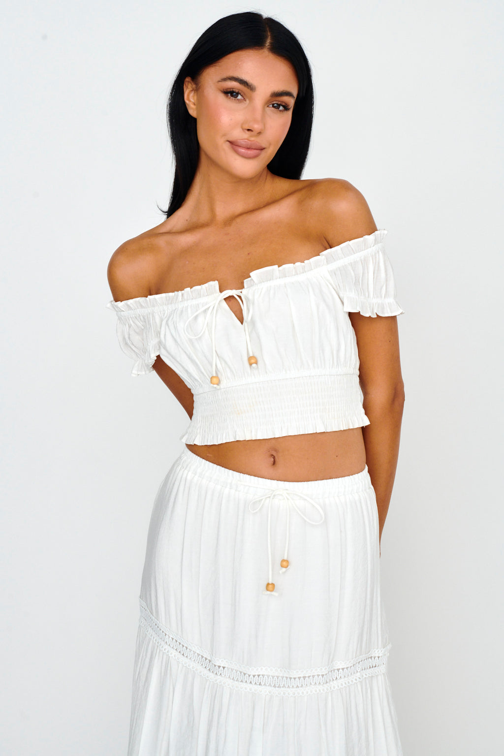 Canyon Cove Puff Sleeve Crop Top White by Selfie Leslie