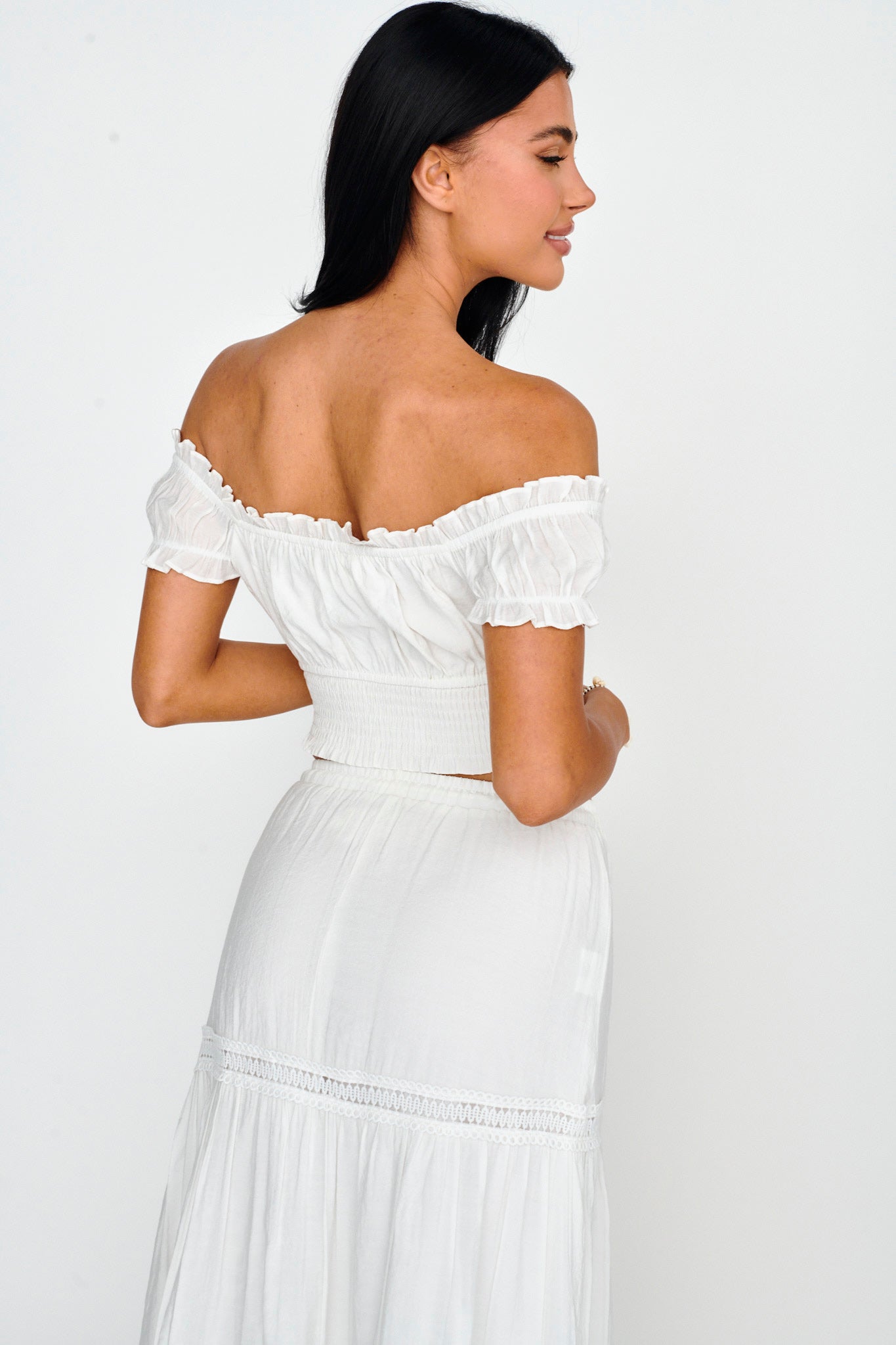 Canyon Cove Puff Sleeve Crop Top White by Selfie Leslie