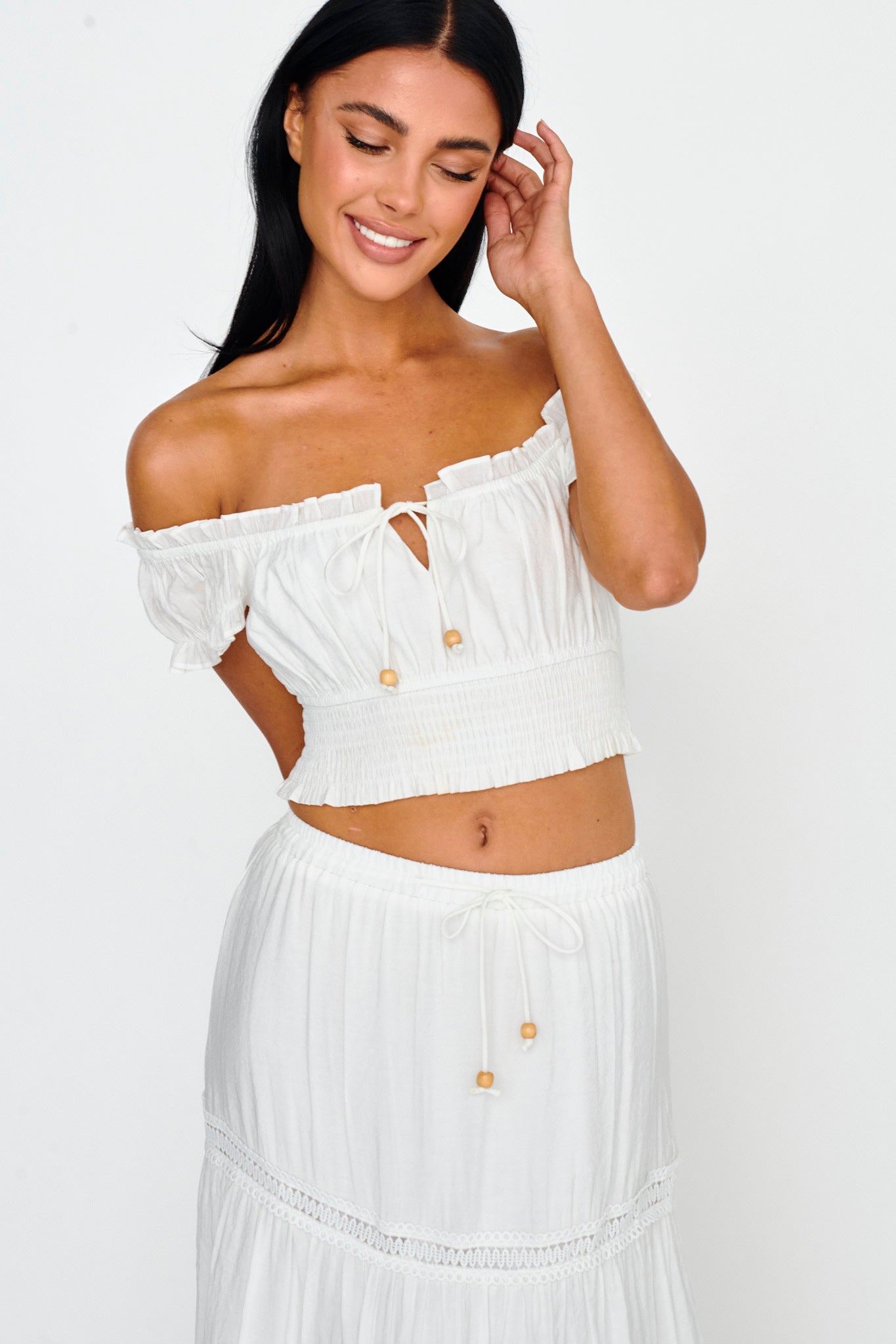 Canyon Cove Puff Sleeve Crop Top White by Selfie Leslie