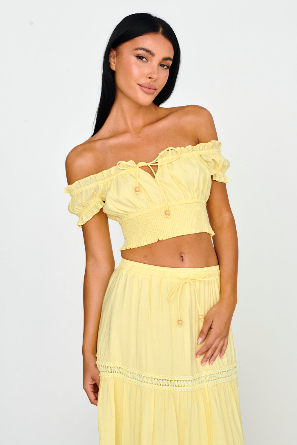 Canyon Cove Puff Sleeve Crop Top Yellow by Selfie Leslie