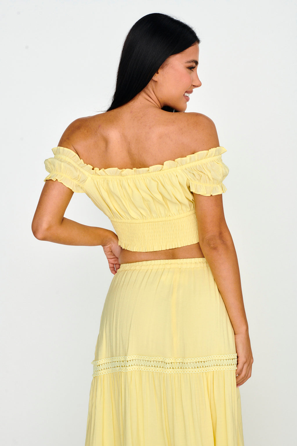 Canyon Cove Puff Sleeve Crop Top Yellow by Selfie Leslie
