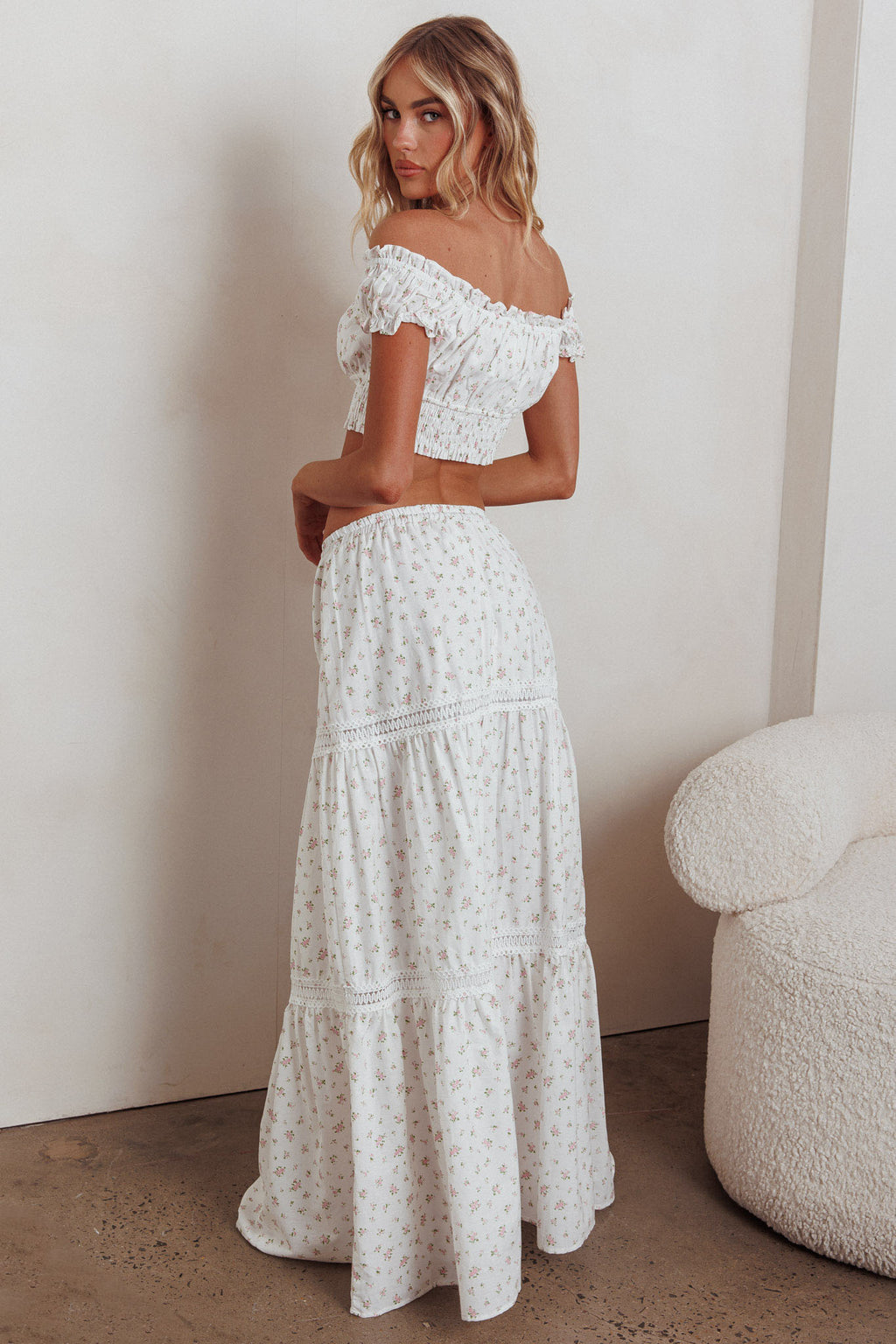 Canyon Cove Crochet Trim Maxi Skirt Floral Pink by Selfie Leslie