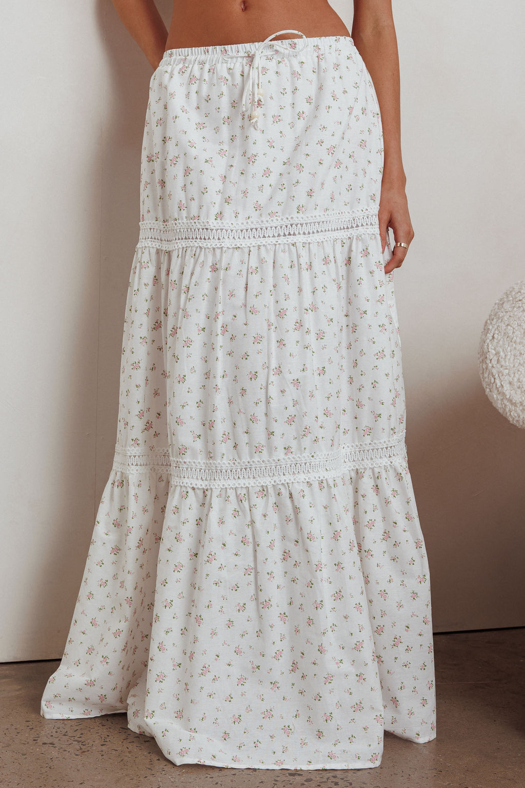 Canyon Cove Crochet Trim Maxi Skirt Floral Pink by Selfie Leslie