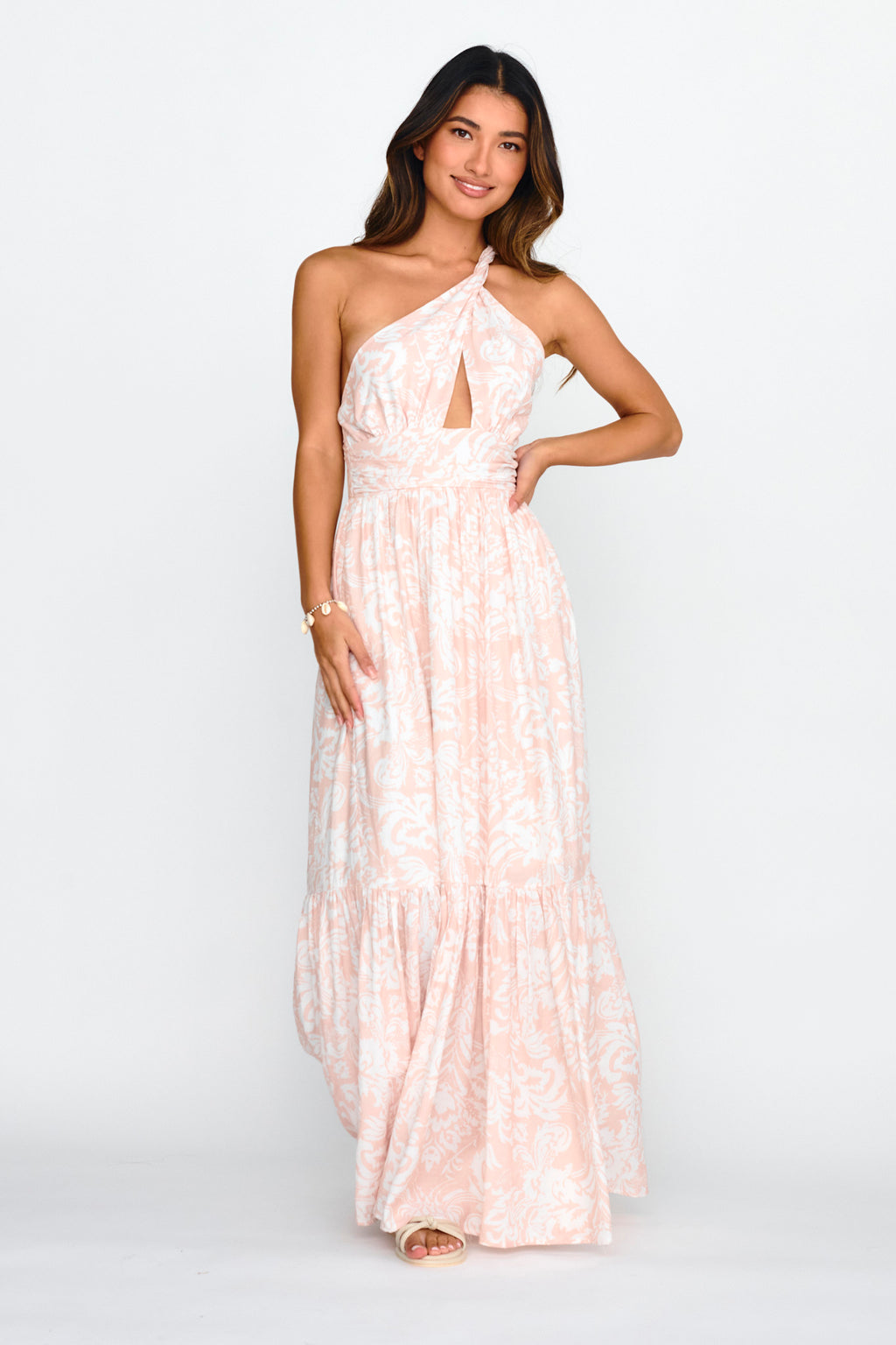Kamali One-Shoulder Keyhole Maxi Dress Beige by Selfie Leslie