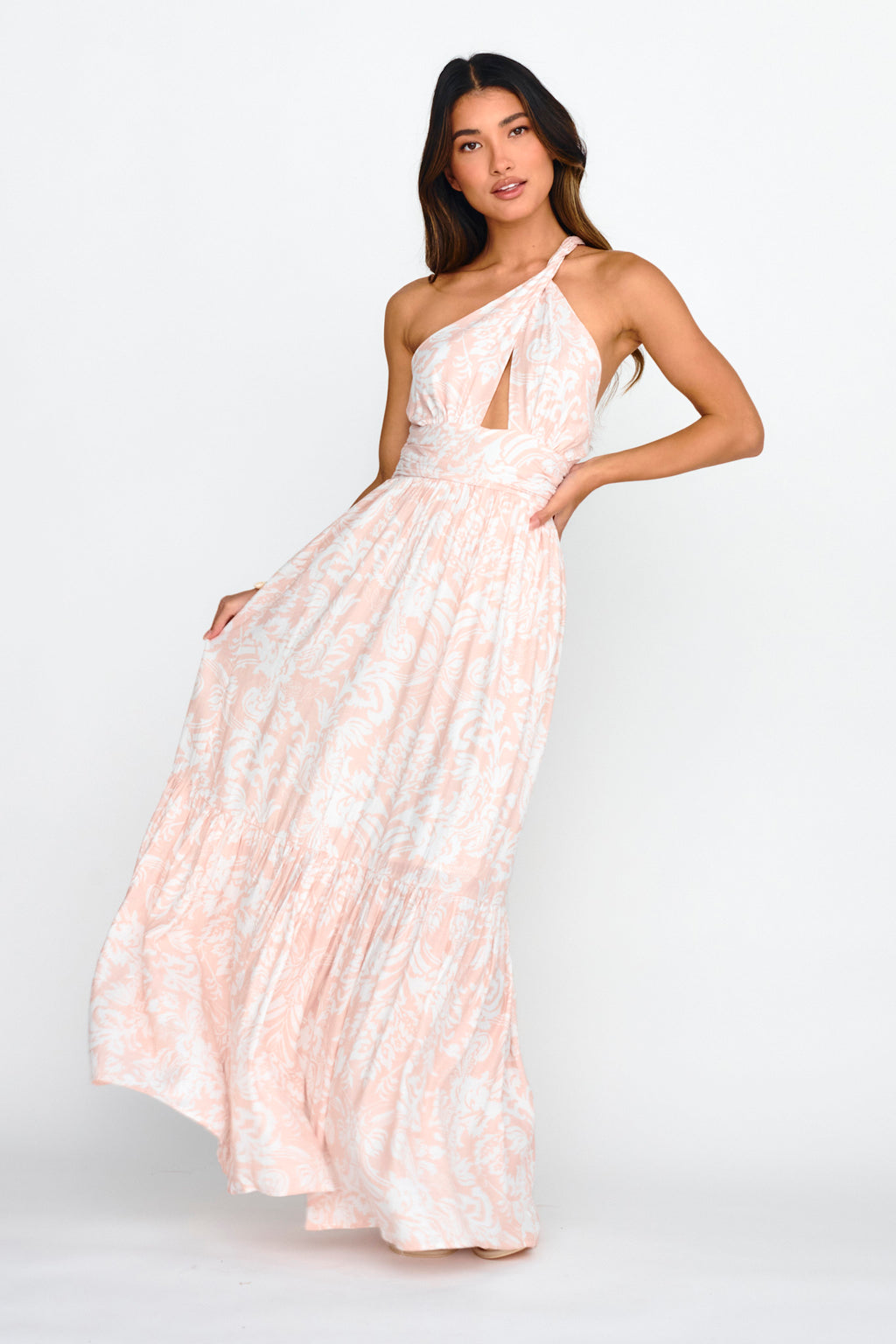 Kamali One-Shoulder Keyhole Maxi Dress Beige by Selfie Leslie