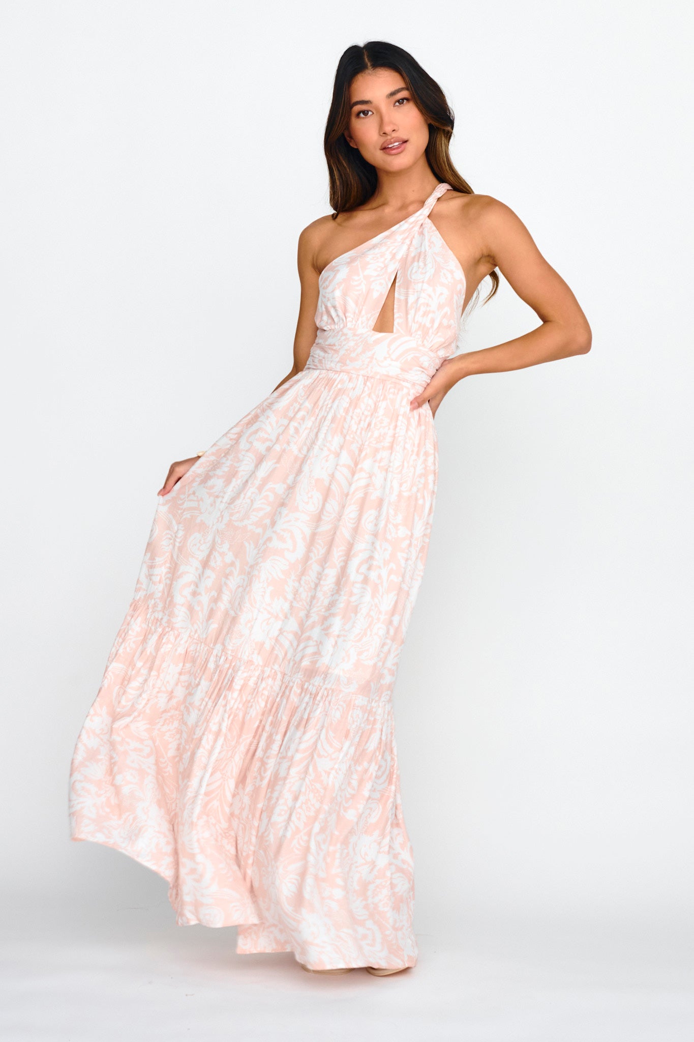 Kamali One-Shoulder Keyhole Maxi Dress Beige by Selfie Leslie