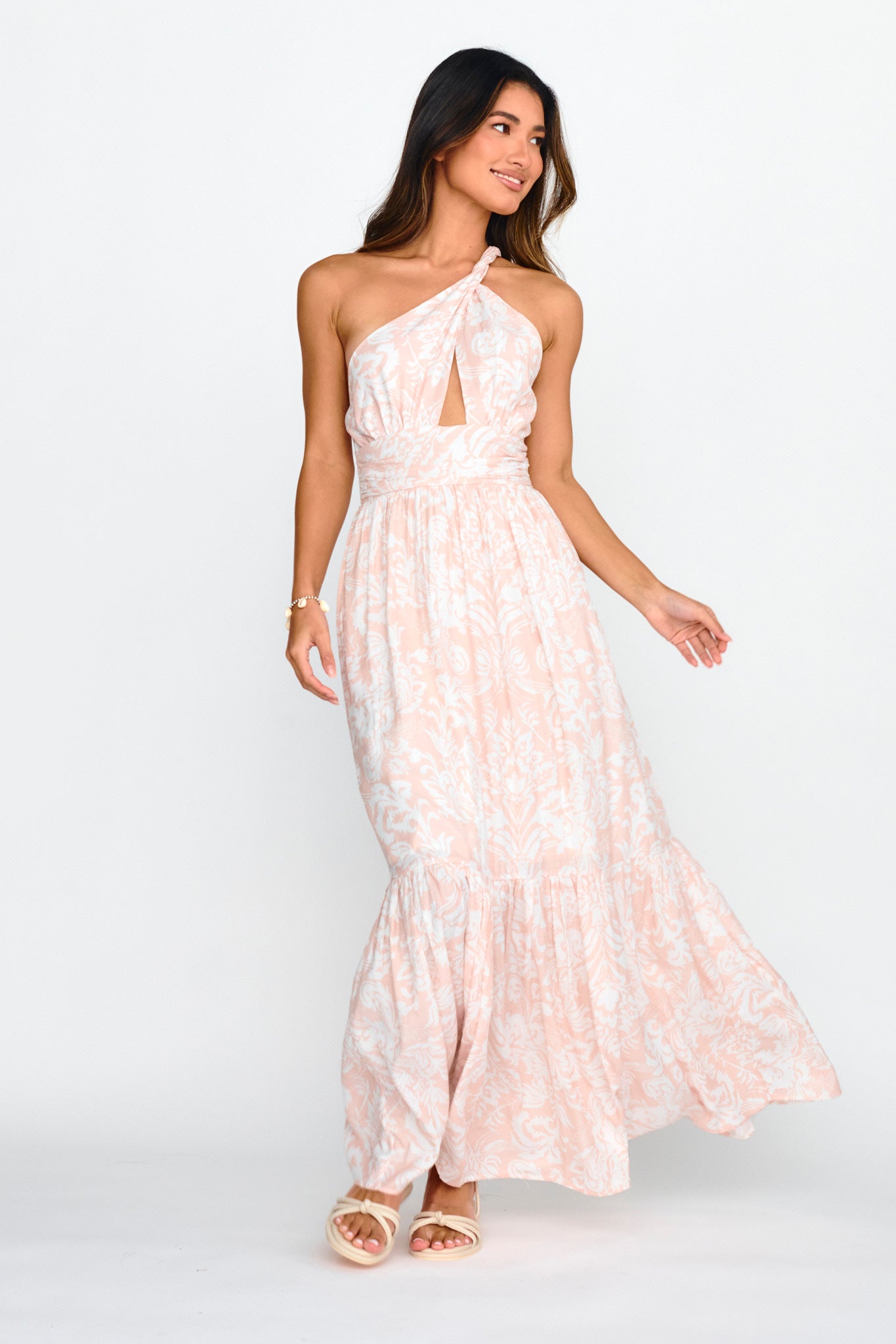 Kamali One-Shoulder Keyhole Maxi Dress Beige by Selfie Leslie