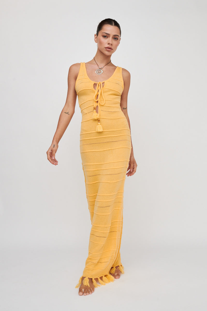 Aurora Sky Off-Shoulder Tie Maxi Dress Lemon main image 0