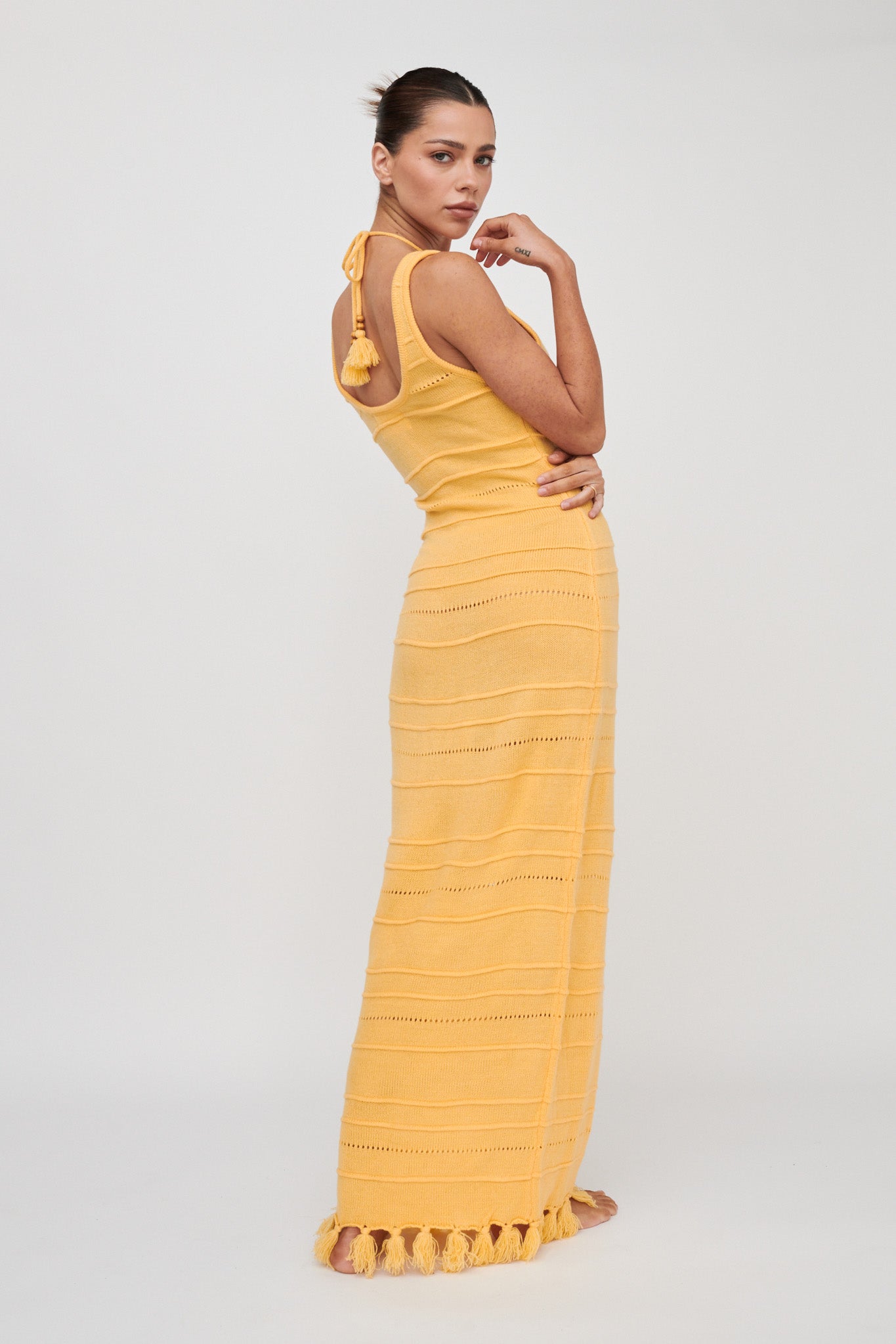 Sunlight Bust Tie Knit Maxi Dress Lemon by Selfie Leslie