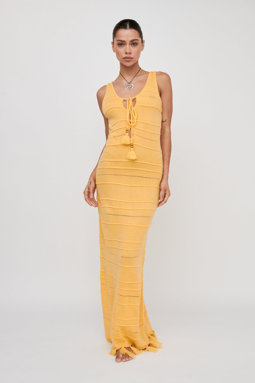 Sunlight Bust Tie Knit Maxi Dress Lemon by Selfie Leslie