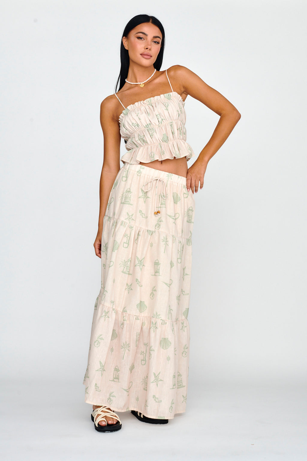 South Bay Maxi Skirt Print Sage by Selfie Leslie