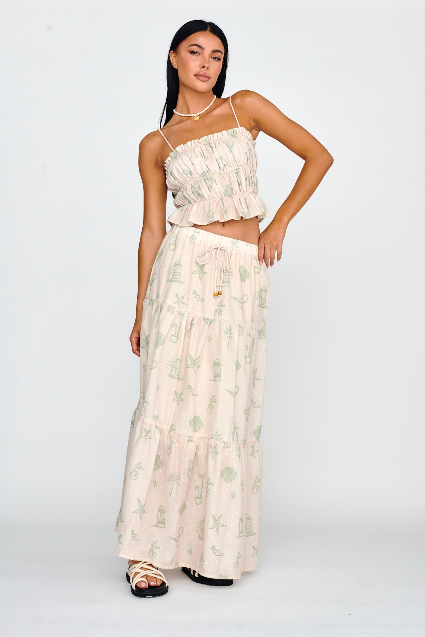 South Bay Maxi Skirt Print Sage by Selfie Leslie