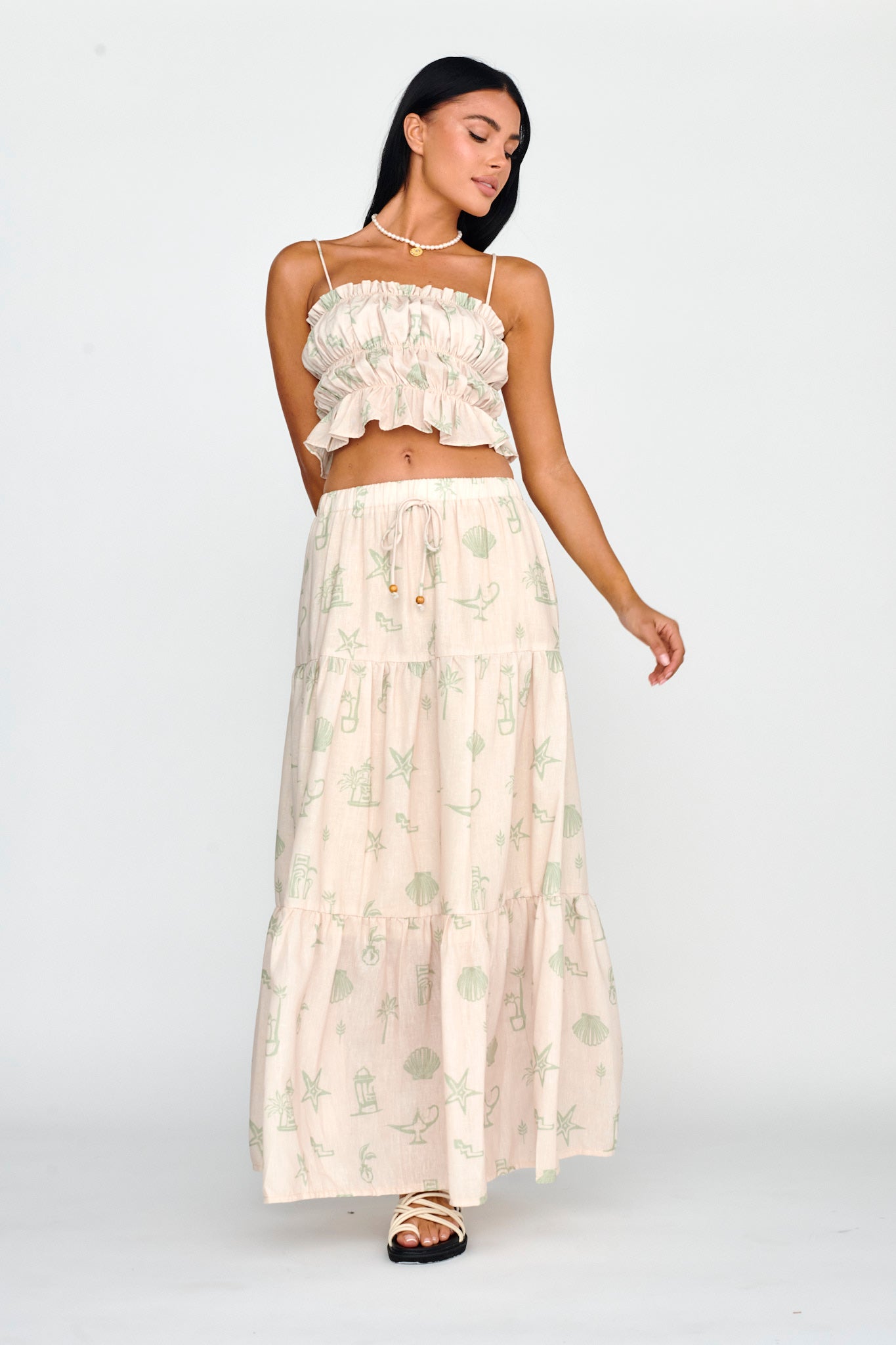 South Bay Maxi Skirt Print Sage by Selfie Leslie