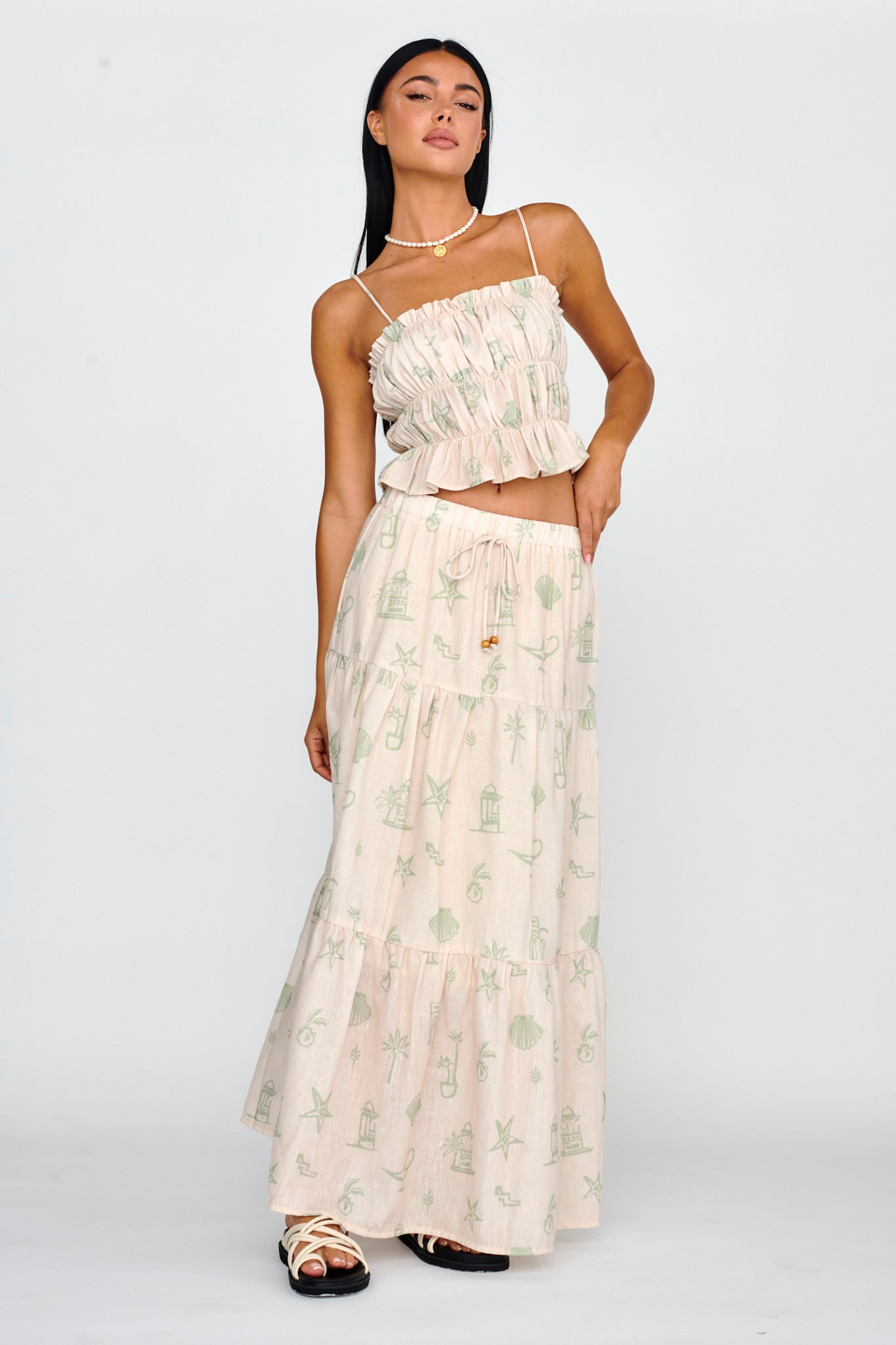 South Bay Ruched Cami Top Print Sage by Selfie Leslie