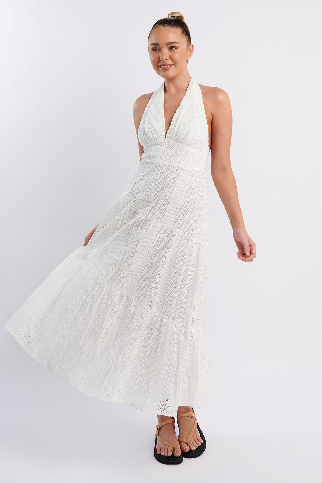 Nolita Halterneck Lace Overlay Maxi Dress White by Selfie Leslie