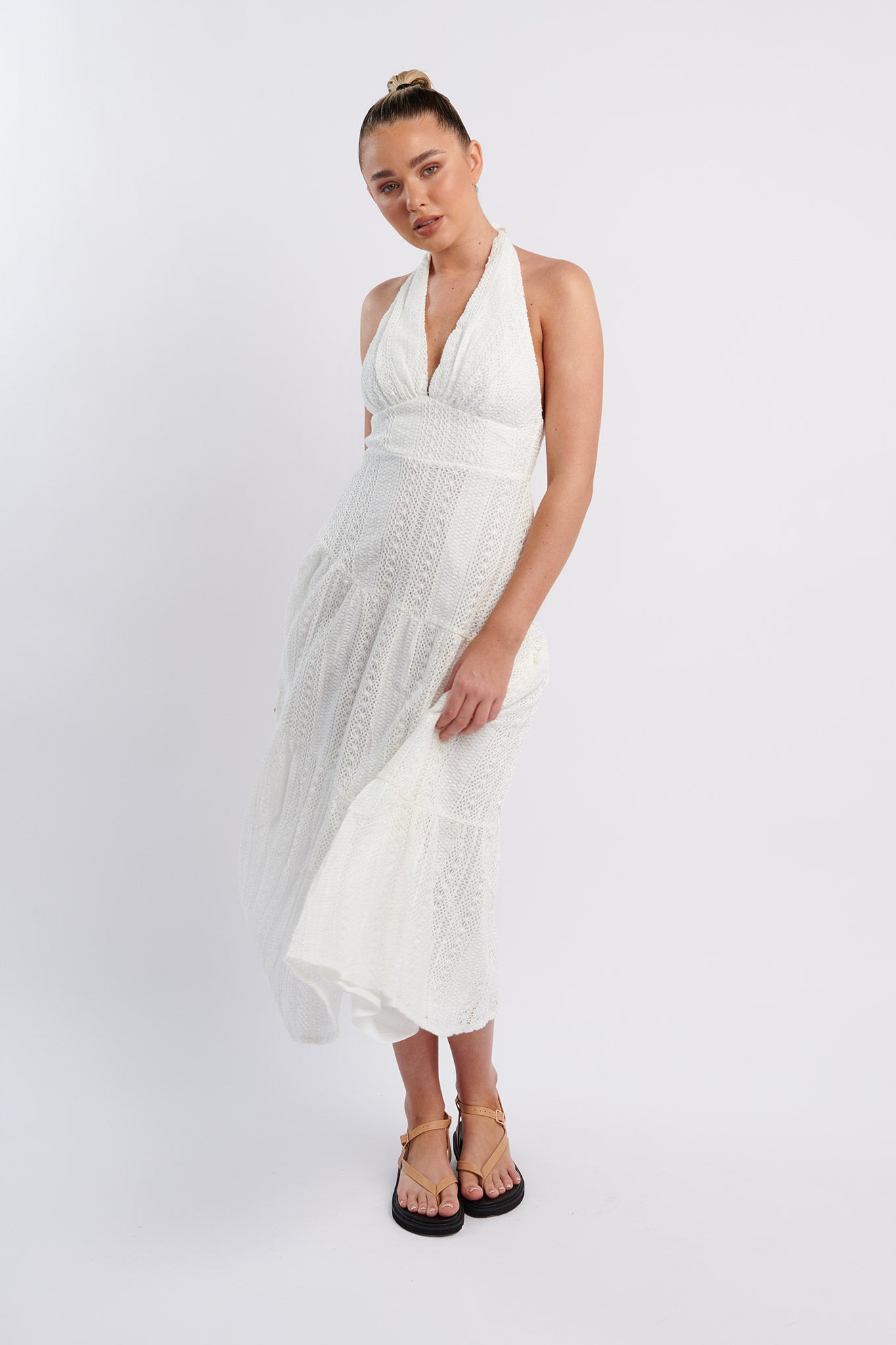 Nolita Halterneck Lace Overlay Maxi Dress White by Selfie Leslie